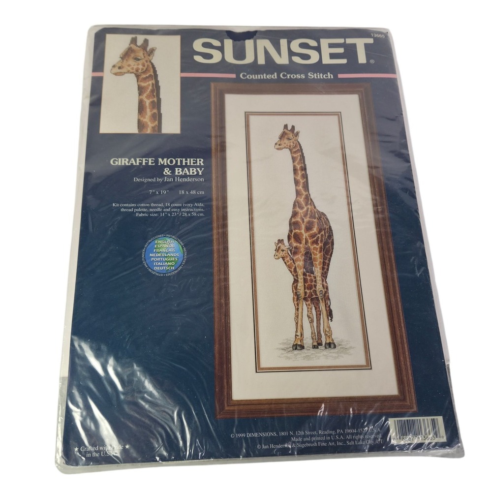 Sunset Counted Cross Stitch Kit Giraffe Mother and Baby Jungle 7x19 18ct Aida Nw